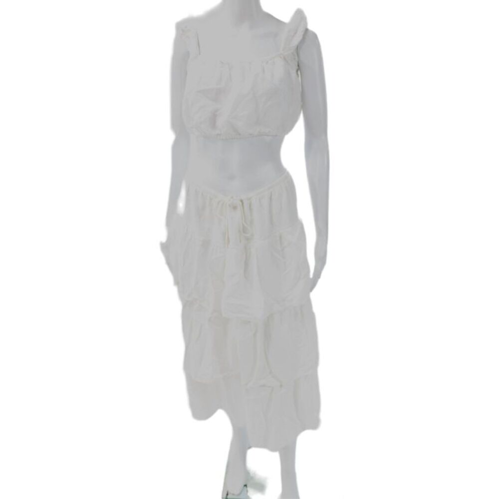 Wilfred Womens Maxi Skirt Set White Drawstring Organic Linen Boho Long Size M